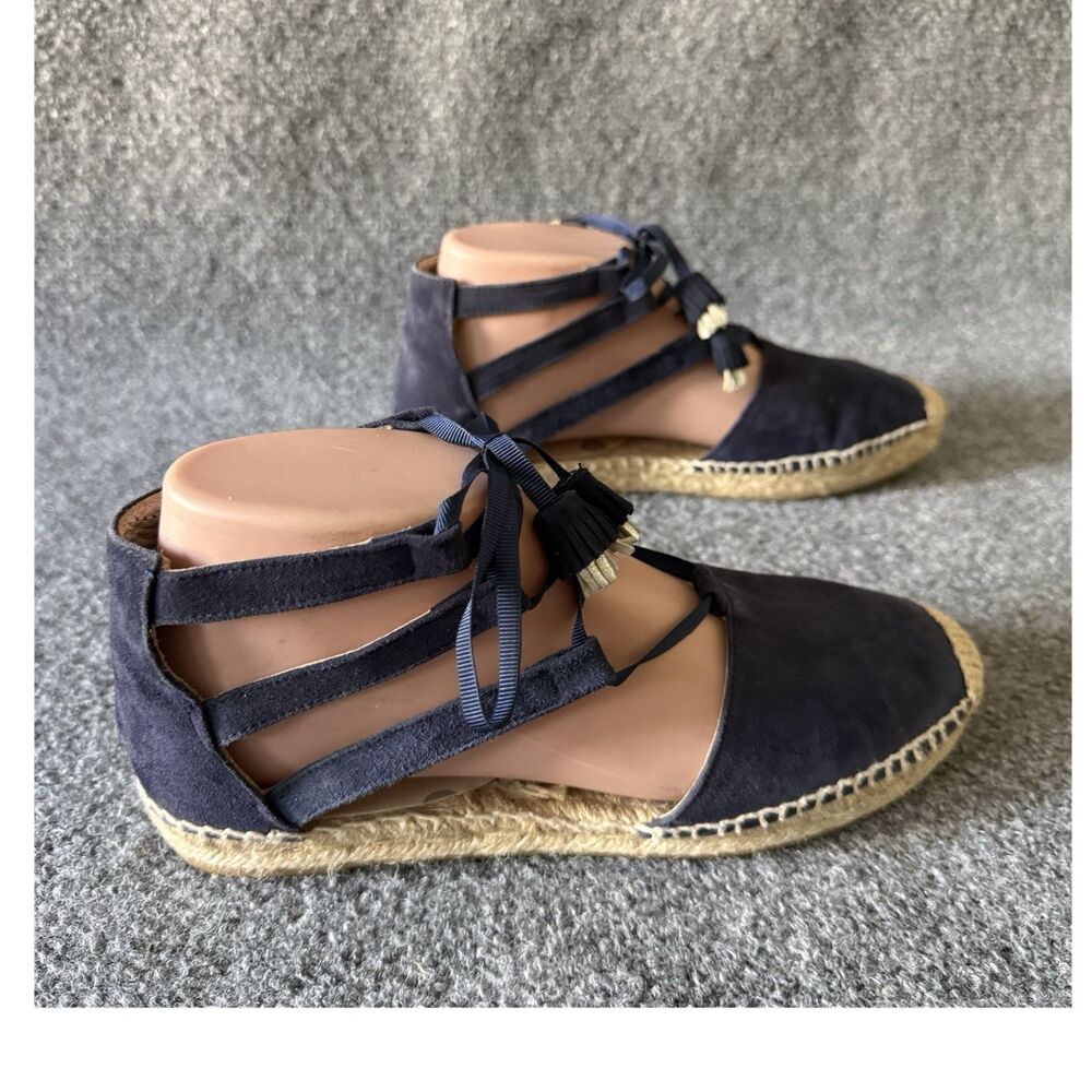 Boden Blue Suede Ankle Tie Espadrille Flats Tassel Summer Beach Sandal Spain 37